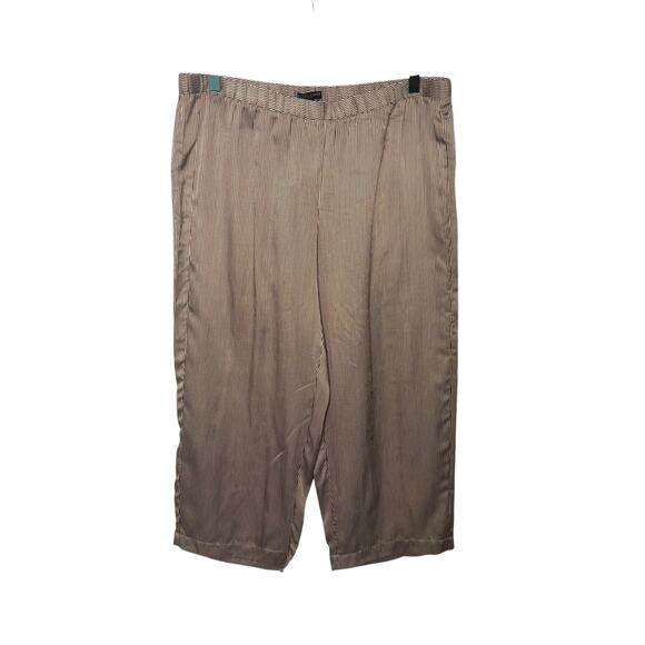 Eileen Fisher Women’s Silk Wide Leg Crop Pants Brown Stripe Petite Large - Picture 1 of 15